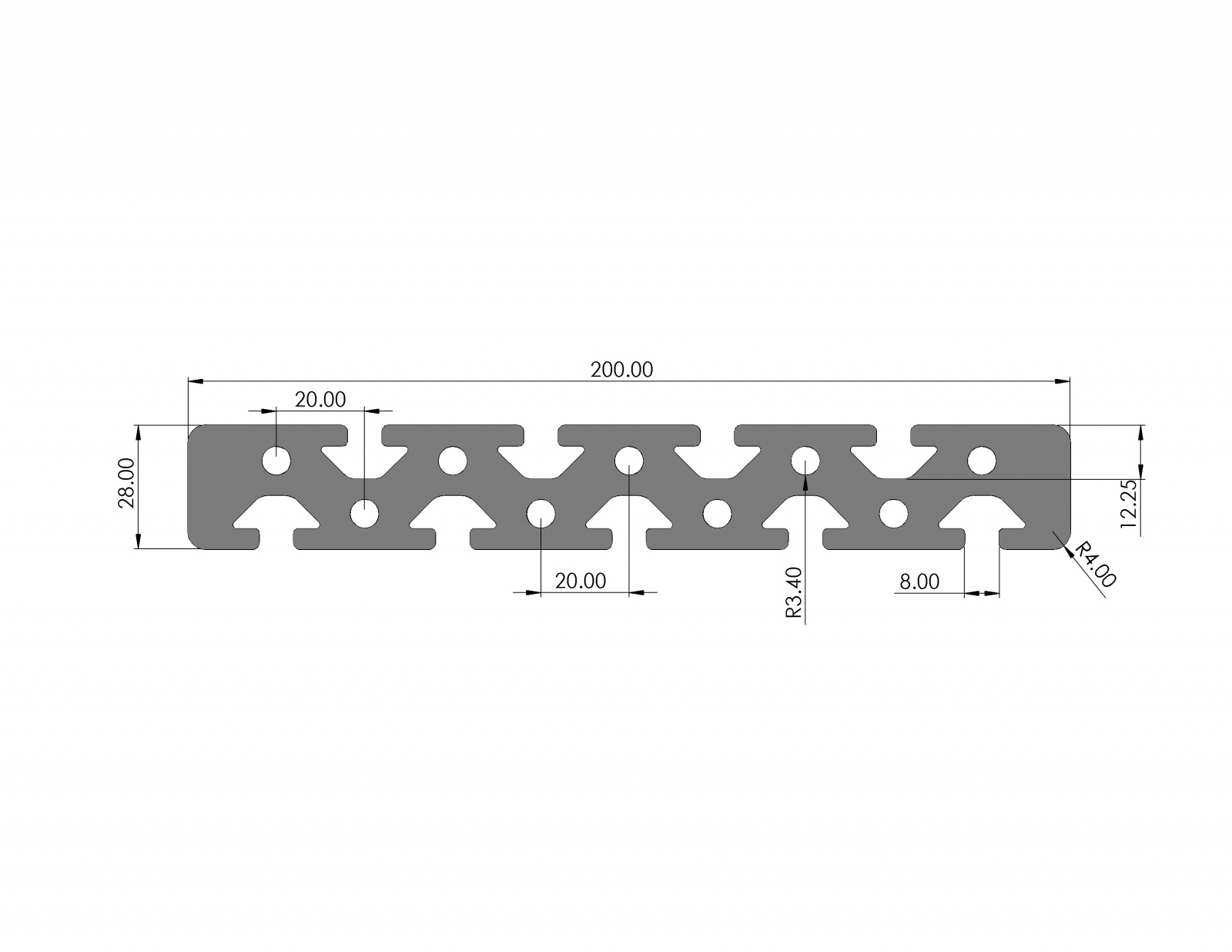 Aluminum profile 200x28 groove 8 heavy I type